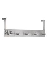Garderobe aan de deur in zilver 5 haken B135 D75 H405 mm. 